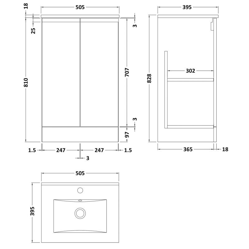 Hudson Reed Urban 2-Door Floor Standing Vanity Unit with Basin 2 500mm Wide - Satin White - URB107B - 500mmx828mmx383mm