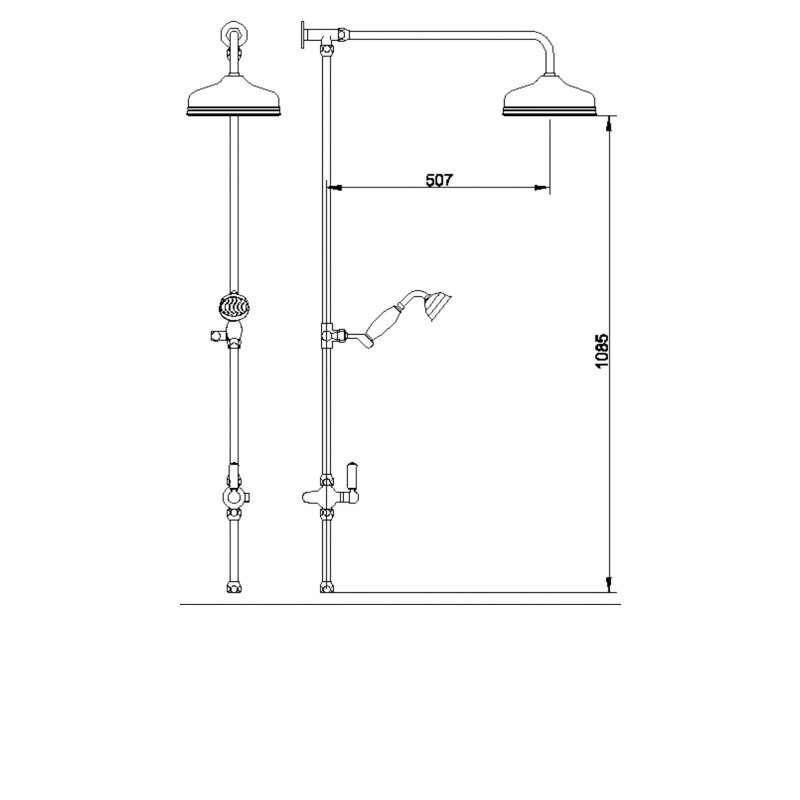 Hudson Reed Victorian Grand Shower Riser Kit with Fixed Shower Head Diverter and Handset - Chrome - AM312 - 194mmx1260mmx670mm