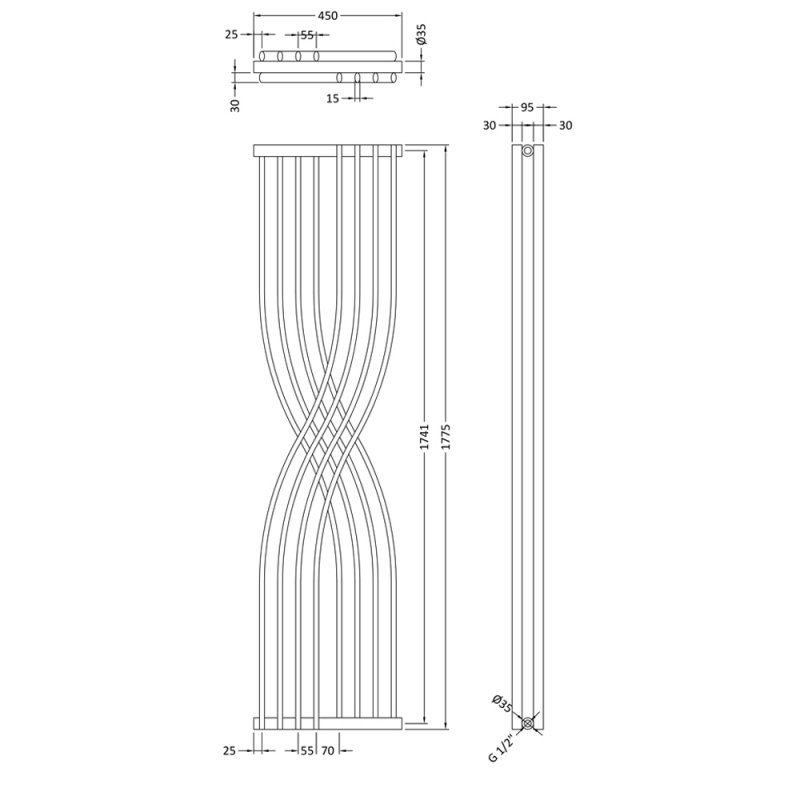 Hudson Reed Xcite Central Heating Designer Vertical Radiator 1775mm High x 450mm Wide - Anthracite - HLA94 - 450mmx1775mmx95mm