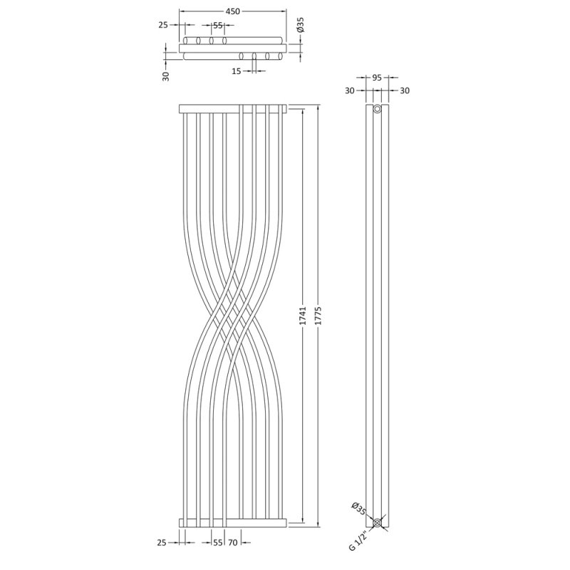 Hudson Reed Xcite Central Heating Designer Vertical Radiator 1775mm High x 450mm Wide - High Gloss White - HLW94 - 450mmx1775mmx95mm