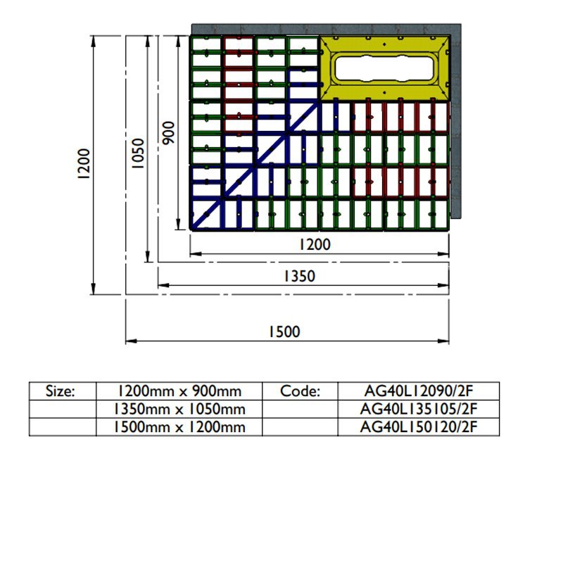 Impey Aqua-Grade Modern 400mm Linear Kit 2 Walls & 2 Falls for Tiled Floors 1200mm x 900mm - Multi Coloured - AG40L12090/2F