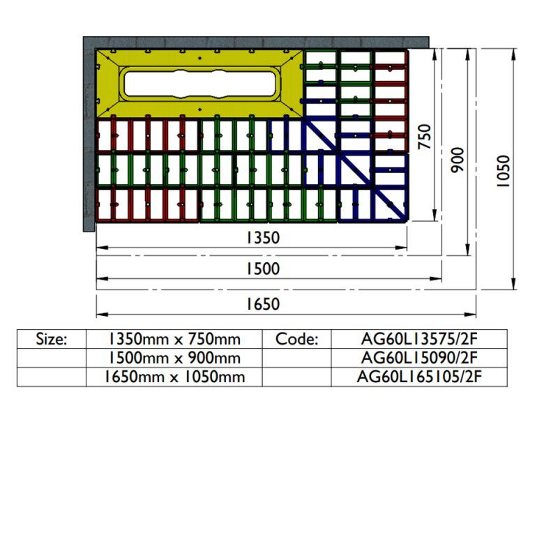 Impey Aqua-Grade Modern 600mm Linear Kit 2 Walls & 2 Falls for Tiled Floors 1500mm x 900mm - Multi Coloured -  AG60L15090/2F