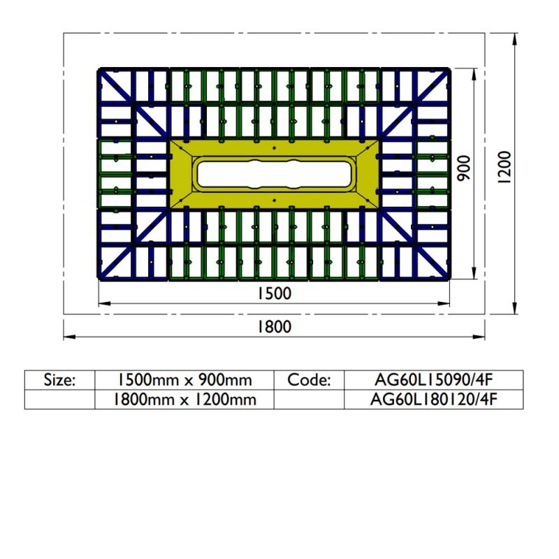 Impey Aqua-Grade Modern 600mm Linear Kit 0 Wall & 4 Falls for Tiled Floors 1500mm x 900mm - Multi Coloured - AG60L15090/4F