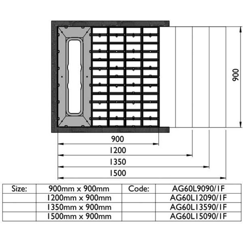 Impey Aqua-Grade Modern 600mm Linear Kit 3 Walls & 1 Fall for Tiled Floors 1350mm x 900mm - Multi Coloured - AG60L13590/1F