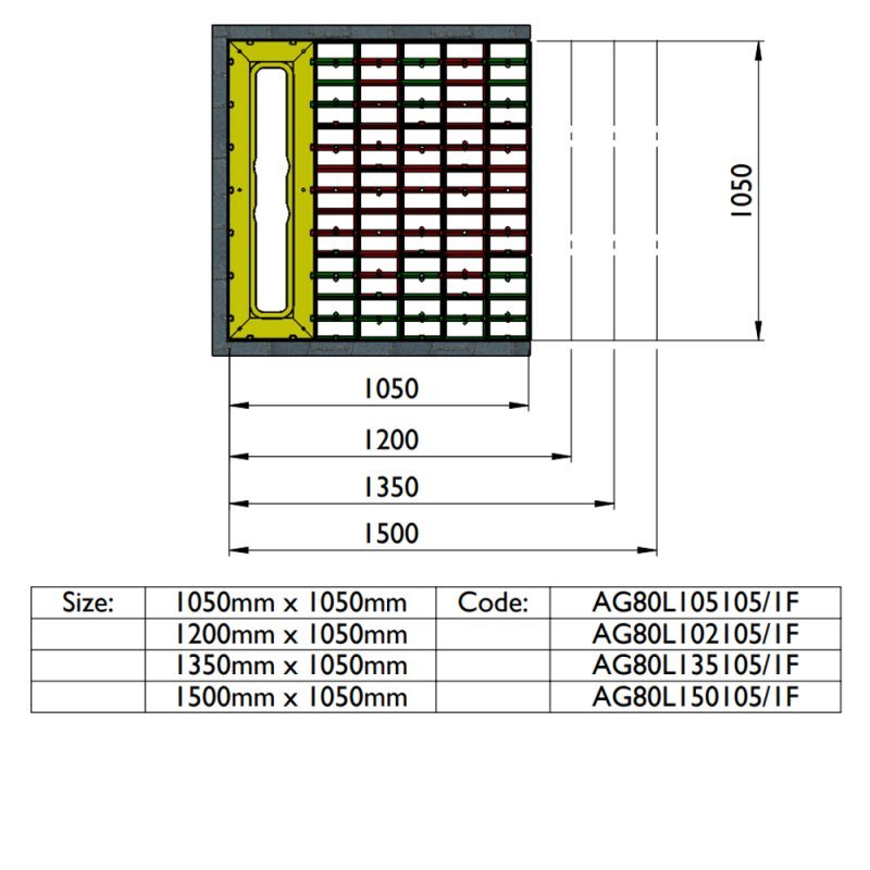 Impey Aqua-Grade Modern 800mm Linear Kit 3 Walls & 1 Fall for Tiled Floors 1050mm x 1050mm - Multi Coloured - AG80L105105/1F