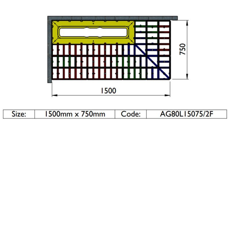 Impey Aqua-Grade Modern 800mm Linear Kit 2 Walls & 2 Falls for Tiled Floors 1500mm x 750mm - Multi Coloured - AG80L15075/2F