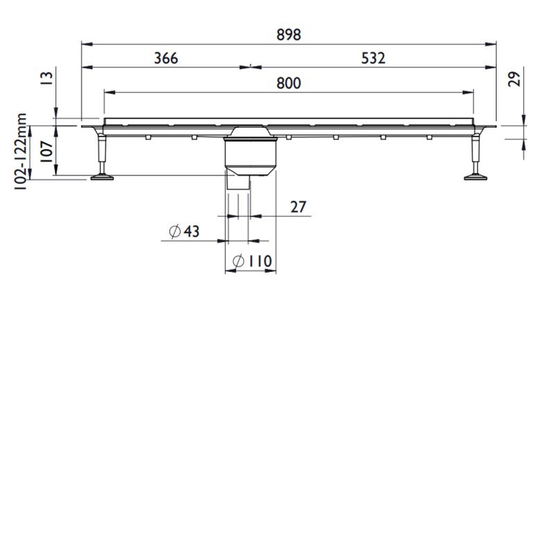 Impey Vertical Outlet Linear Drain 800mmTile Insert Cover - Chrome -  LNR80T8/V