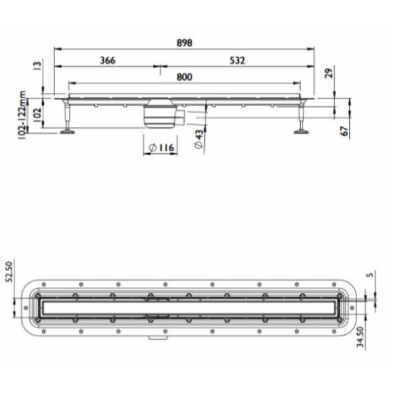 Impey Stand Alone Modern Vertical Outlet Linear Drain 800mm Tile Insert Cover - Chrome - SA/LNR80T8/V