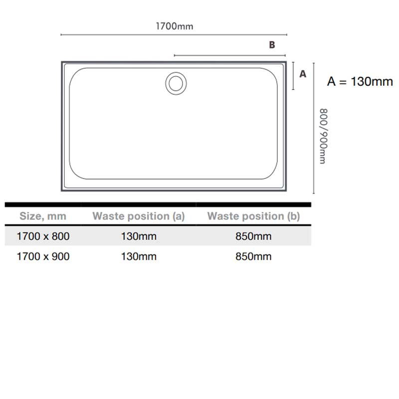Merlyn Ionic Touchstone 1700mm x 800mm Rectangular Shower Tray - White - S178RTTO - 1700mmx50mmx800mm