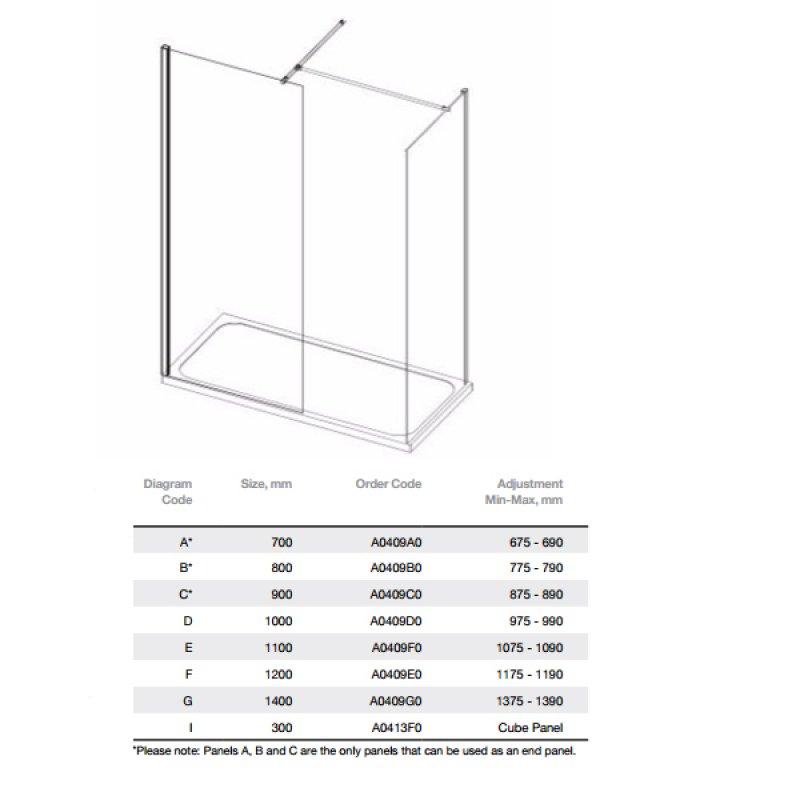 Merlyn Ionic Wet Room Glass Shower Panel 700mm Wide 8mm Glass - A0409A0 - 700mmx2015mm