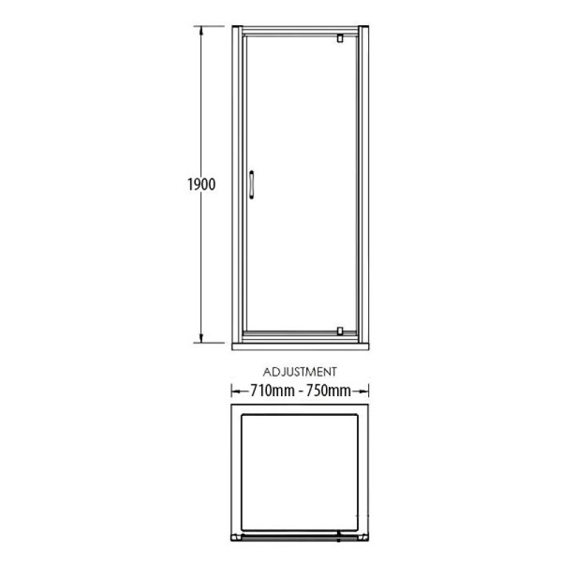 Merlyn Mbox 760mm Pivot Shower Door - 6mm Clear Glass - MBP760