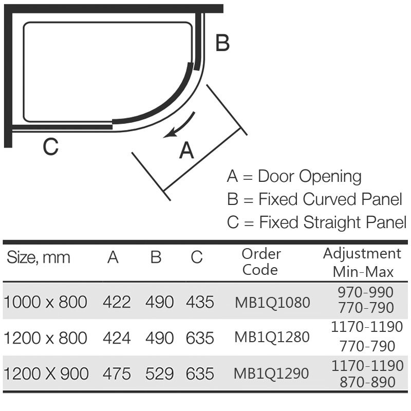 Merlyn Mbox 1000mm x 800mm Single Offset Quadrant Shower Enclosure - 6mm Glass - MB1Q1080