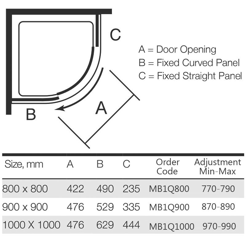 Merlyn Mbox 1000mm x 1000mm Single Quadrant Shower Enclosure - 6mm Glass - MB1Q1000 - 1000mmx1900mmx1000mm