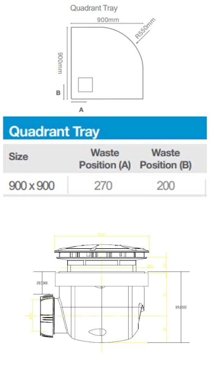 Merlyn TrueStone Quadrant Shower Tray with Waste 900mm x 900mm - White - T90QW