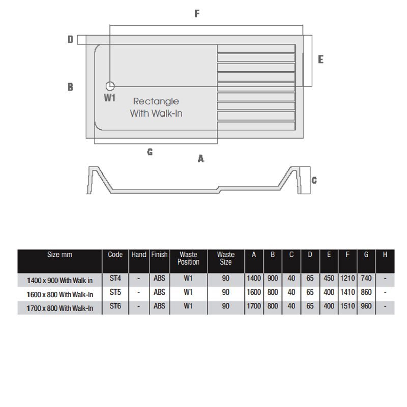 MX Elements Anti-Slip Walk-In Rectangular Shower Tray with Waste 1400mm x 900mm - White - ASST4