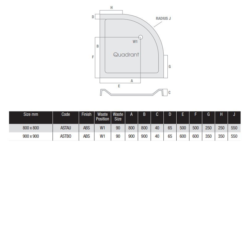 MX Elements Quadrant Anti-Slip Flat Top Shower Tray with Waste 800mm x 800mm - White - ASTAU