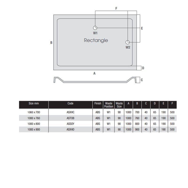 MX Elements Flat Top Rectangular Anti-Slip Shower Tray with Waste 1000mm x 700mm - White - ASXHC