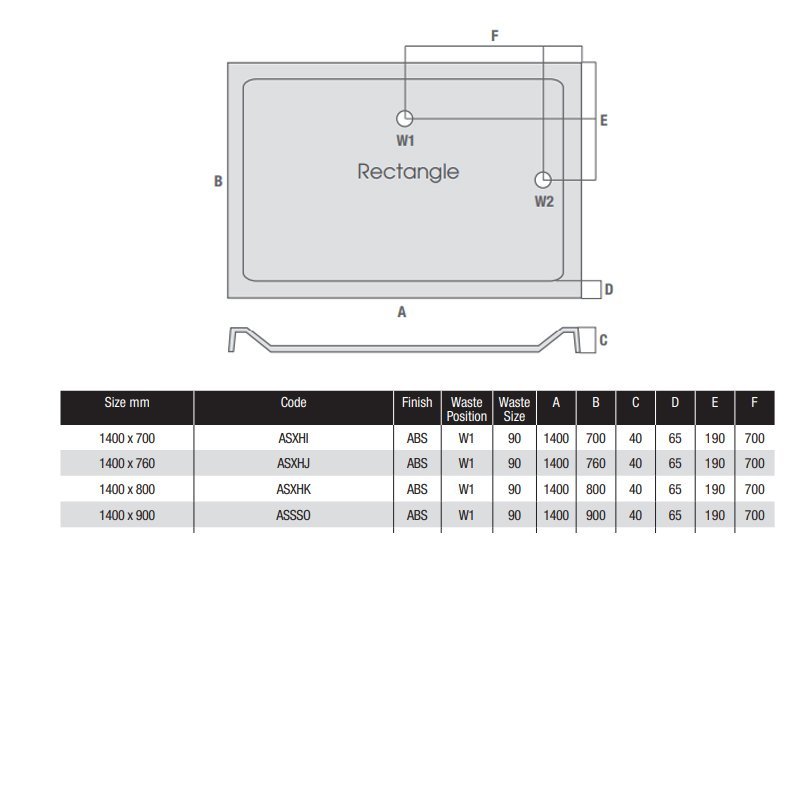 MX Elements Modern Rectangular Anti-Slip Shower Tray with Waste 1400mm x 900mm Flat Top - White - ASSSO