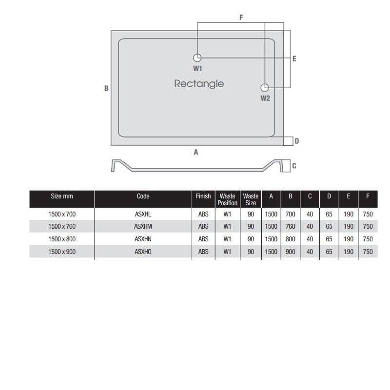 MX Elements Flat Top Anti-Slip Rectangular Shower Tray with Waste 1500mm x 760mm - White - ASXHM