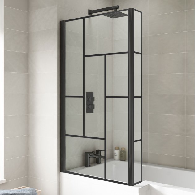 Nuie Pacific Black Square 6mm Glass Framed Bath Screen 1430mm Height x 785mm Wide - NSSQBF - 785mmx1430mmx38mm
