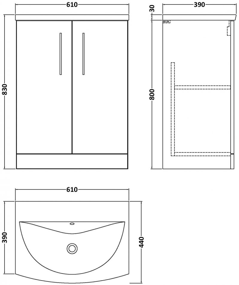 Nuie Arno 600mm Wide Floor Standing 2-Door Vanity Unit with Basin-4 - Anthracite Woodgrain - ARN503G - 600mmx830mmx383mm