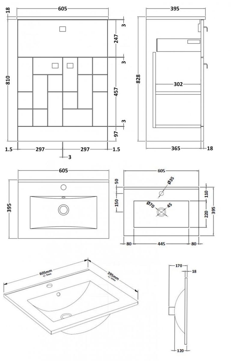 Nuie Blocks 2-Door and 1-Drawer Floor Standing Vanity Unit with Basin-2 600mm Wide - Satin Blue - BLO301B - 605mmx828mmx395mm