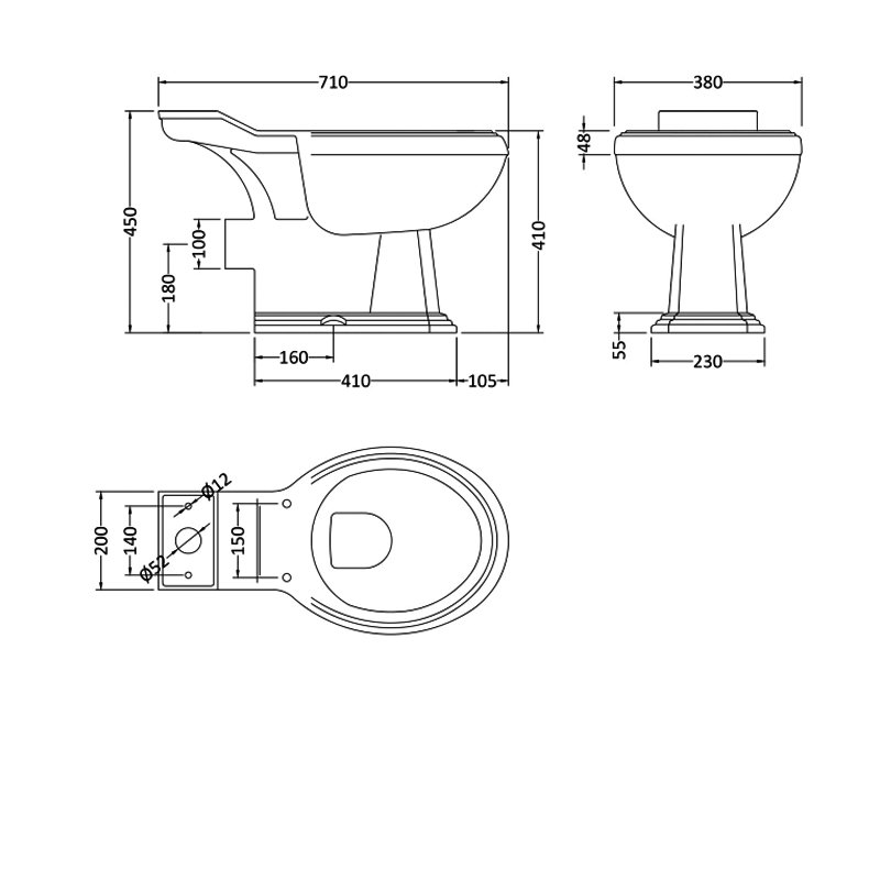 Nuie Legend White Traditional Close Coupled Toilet with Standard Seat - CLG003 - 490mmx855mmx715mm