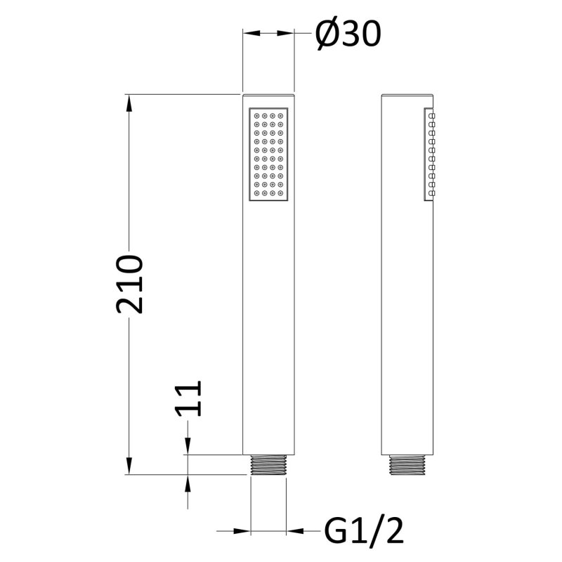 Nuie Round Shower Pencil Handset - Matt Black - HO407 - 30mmx210mmx30mm