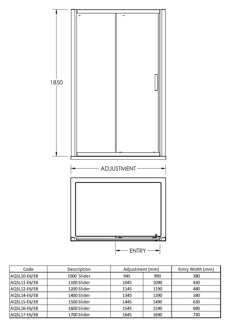 Nuie Pacific Contemporary Sliding Shower Door Polished Chrome 1200mm Single - AQSL12 - 1190mmx1850mmx44mm