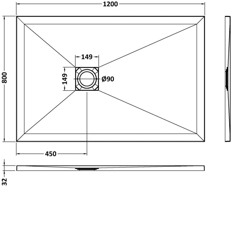 Nuie Slimline Slate 1200mm x 800mm Rectangular Shower Tray - Grey - NLT71023 - 1200mmx32mmx800mm