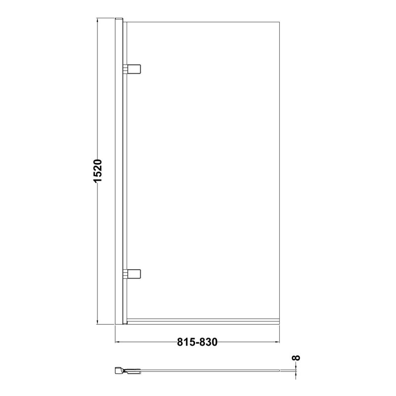Nuie Bath Screens Contemporary Square Hinged Screen - 8mm NSSQ7 - 830mmx1520mmx38mm