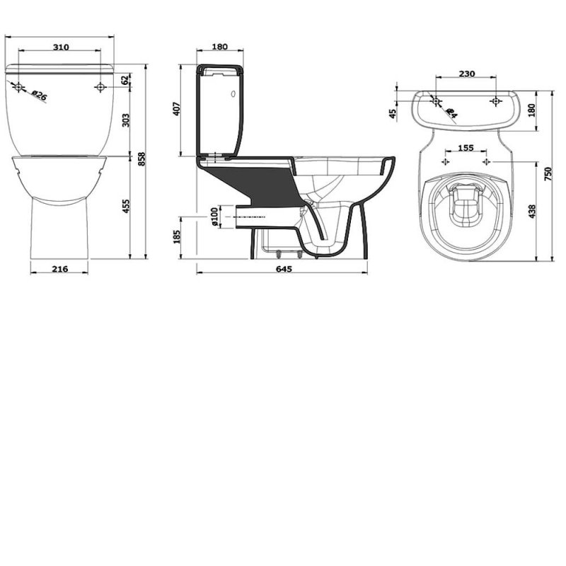 Nymas Nyma PRO Doc M Close Coupled Toilet Ware Set - White Ring Seat with Lid - WARESET/AV/WH
