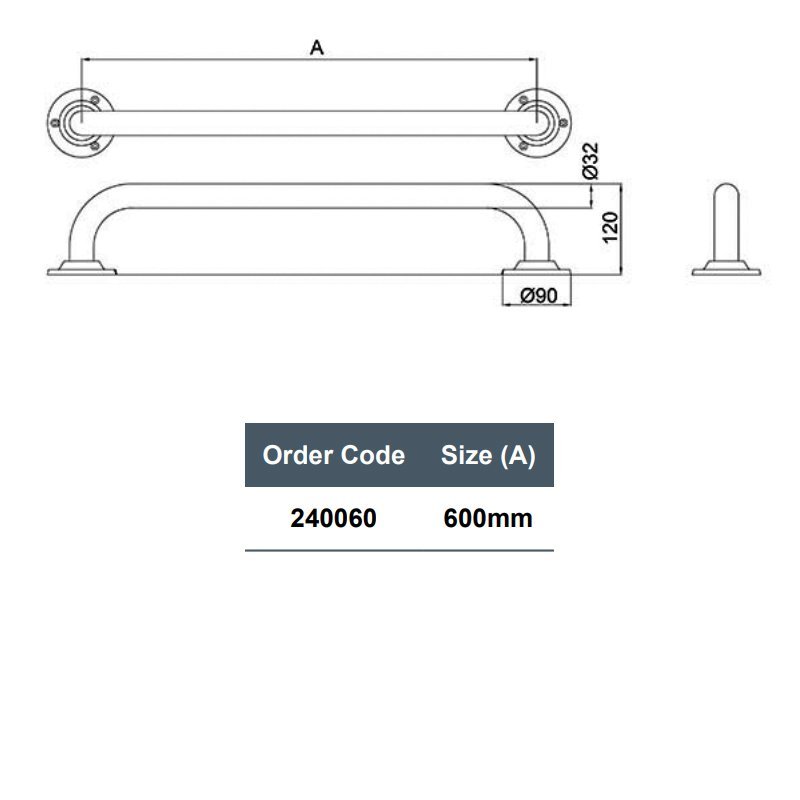Nymas NymaPRO Anti Ligature Grab Rail 600mm Length - Satin - 240060/SS