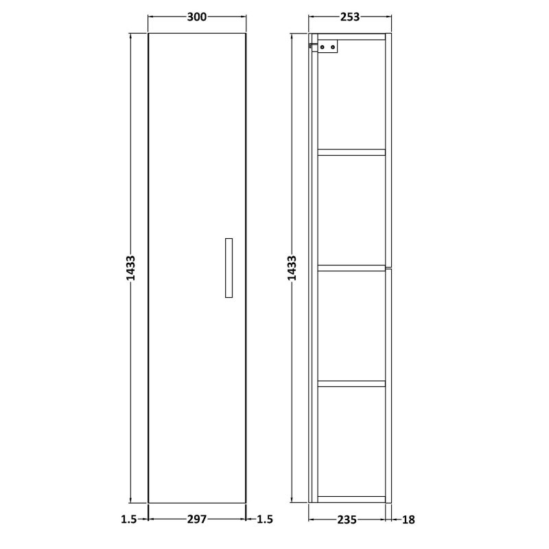 Nuie Athena Gloss White Contemporary 300mm Tall Unit (1 Door) - MOE161 - 300mmx1433mmx253mm