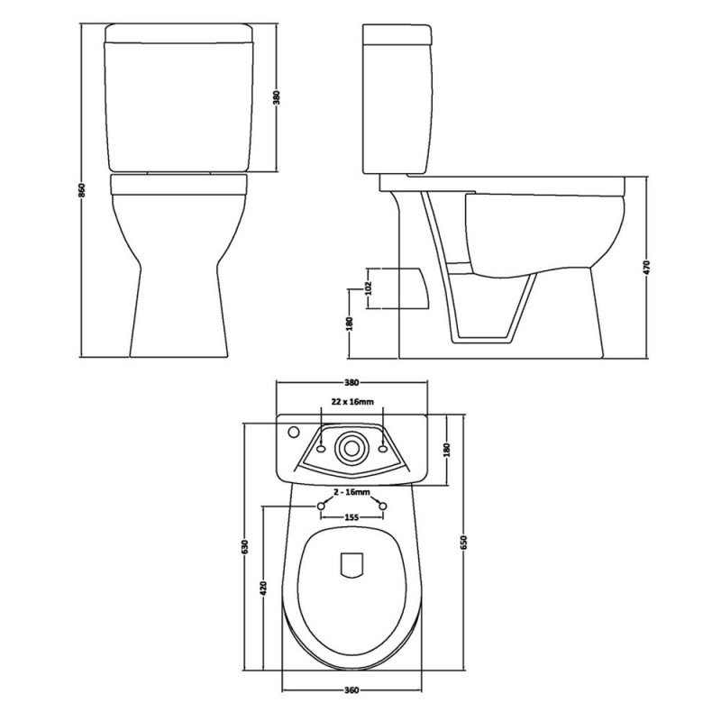 Nuie Comfort Height Close Coupled Push Button Cistern Toilet - Soft Close Seat - DOCMP100 - 360mmx860mmx650mm