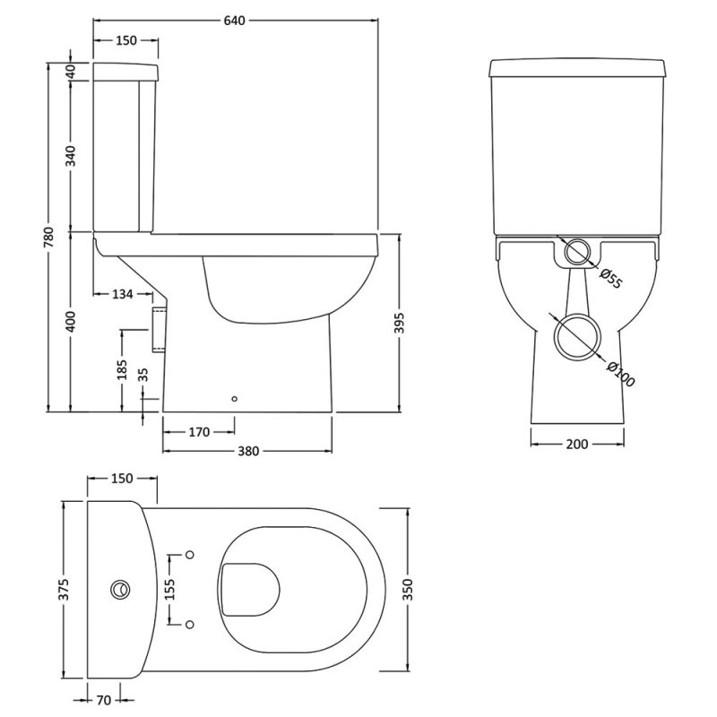 Nuie Ivo White Contemporary Close Coupled Pan & Cistern - NCS250 - 370mmx810mmx650mm