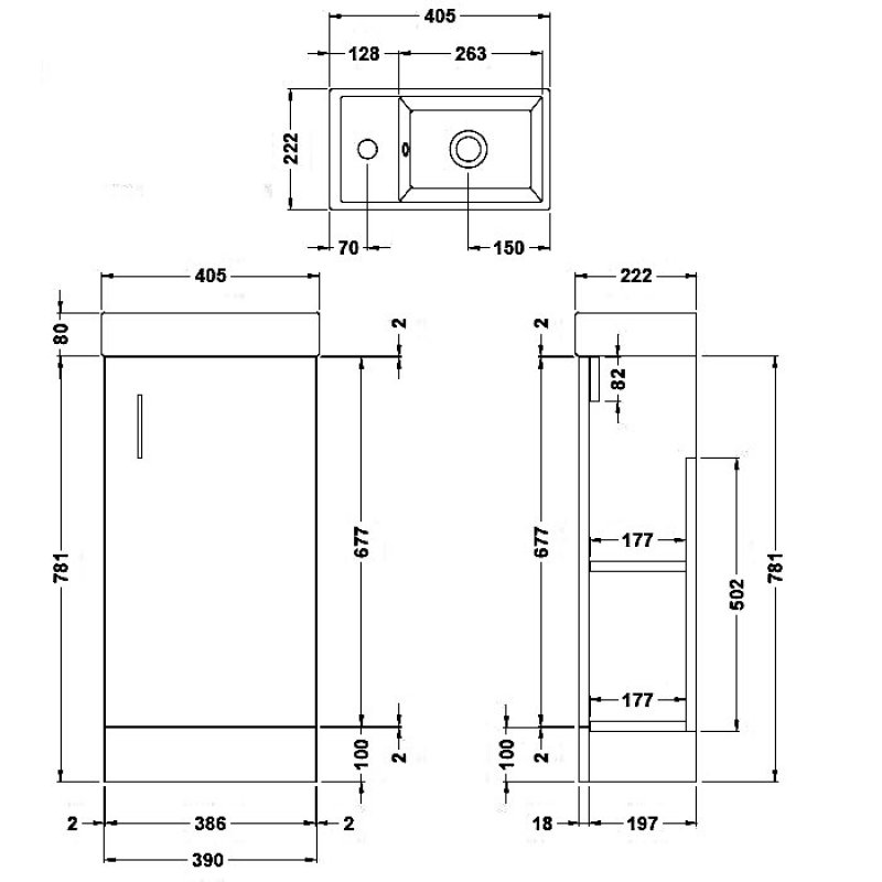 Nuie Vault Gloss White Contemporary Floor Standing Cabinet & Basin 400mm - NVX192 - 400mmx781mmx222mm
