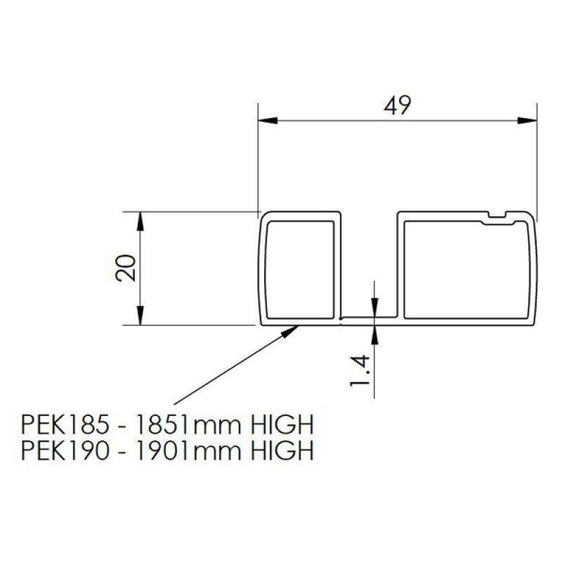 Nuie 1850mm Profile Extension Kit 20mm Pack of 2 - Black - PEK185BP - 20mmx1850mmx49mm