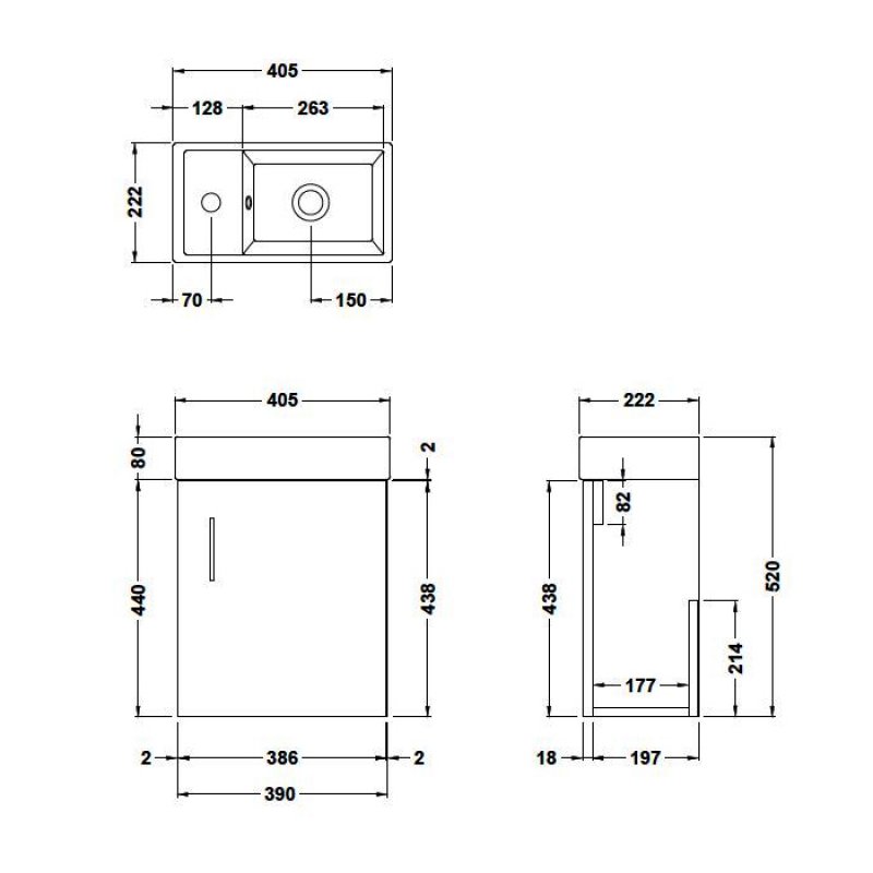 Nuie 1-Door Vault Wall Hung Vanity Unit with Basin 400mm Wide - Hacienda Black - MIN010 - 400mmx400mmx222mm