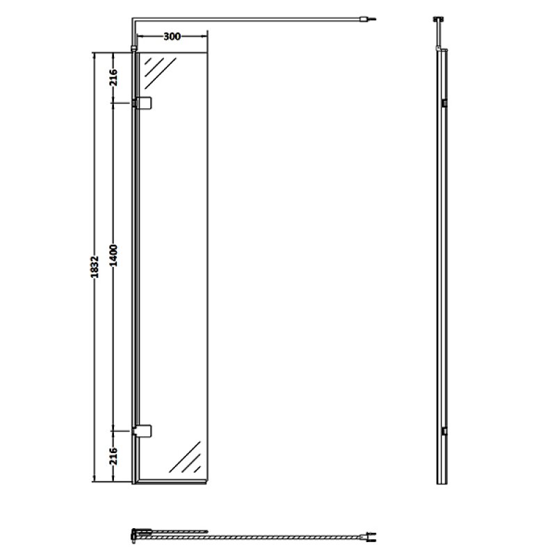 Nuie  Wet Room Hinged Return Panel 300mm Wide - WRS030H - 322mmx1850mmx27mm