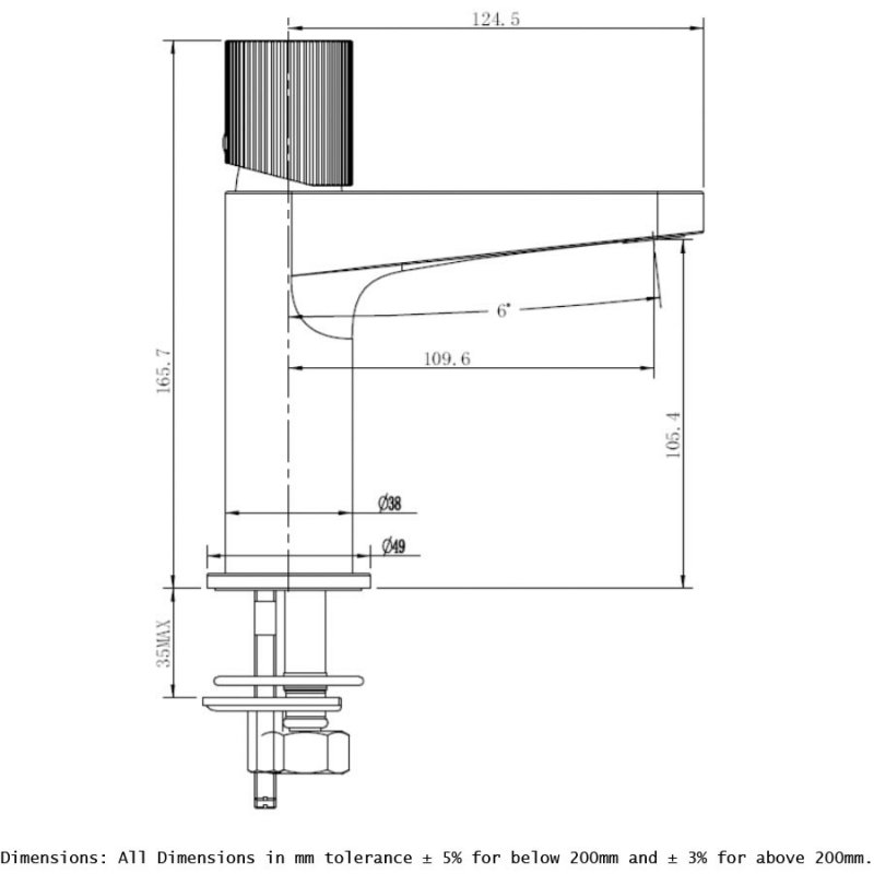 RAK Amalfi Modern Basin Mixer Tap Without Waste - Matt Black - RAKAMA3001B - 110mmx166mmx105mm