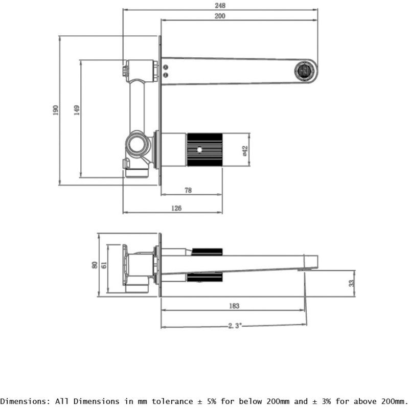RAK Amalfi Modern Wall Mounted Back Plate Basin Mixer Tap - Chrome - RAKAMA3007C - 248mmx80mmx183mm