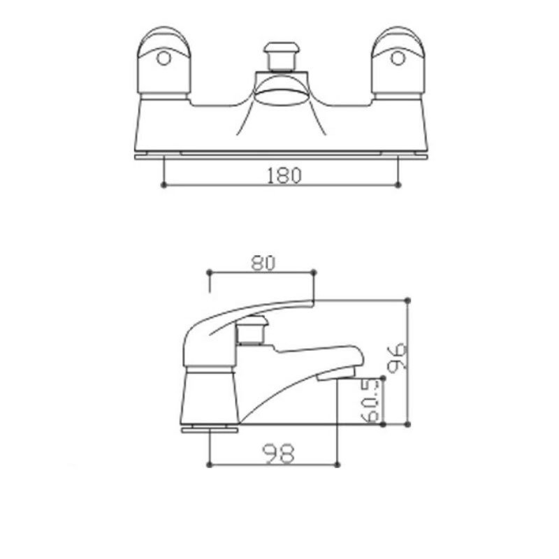 RAK Basic Deck Mounted Bath Shower Mixer with Shower Head and Hose - Chrome - RAKBAS3005 - 180mmx83.3mmx98mm
