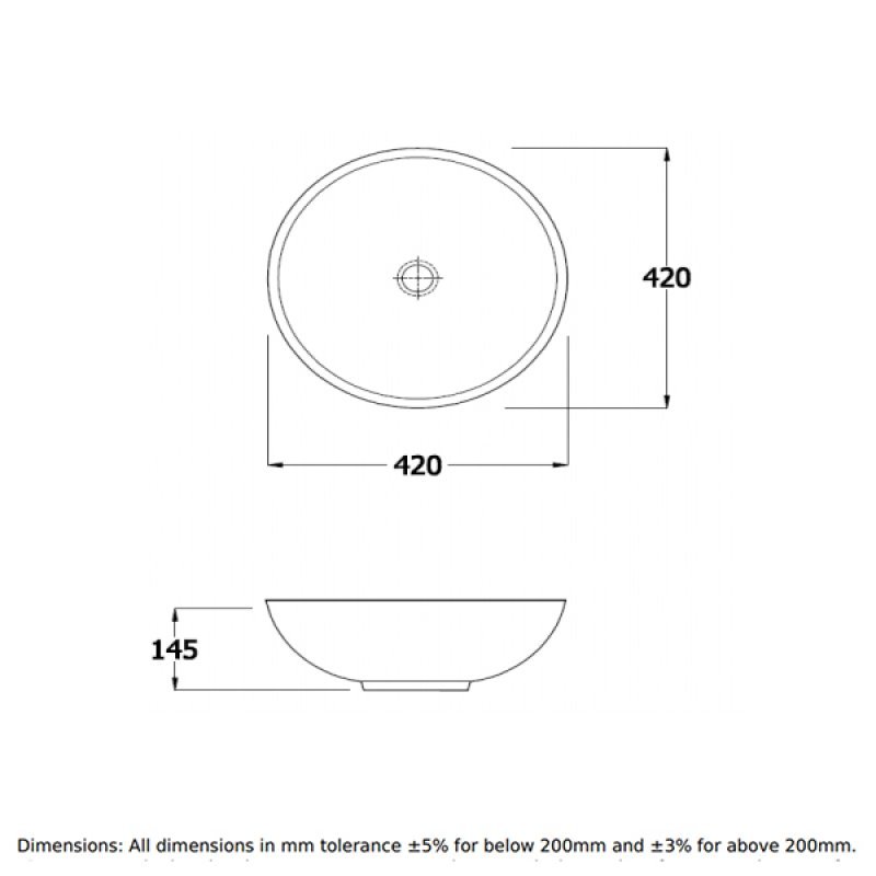 RAK Diana Modern 0 Tap Hole Sit-On Countertop Basin 420mm Wide - White - DIANAM - 420mmx145mmx420mm