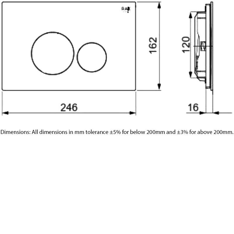 RAK Ecofix Modern Round Dual Flush Plates - Matt Black - FSRAKPPL003504 - 236mmx152mmx8mm