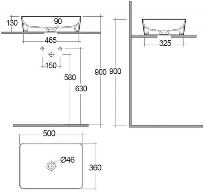 RAK Feeling Modern Rectangular Countertop Wash Basin 500mm Wide - Matt White - FEECT5000500A - 500mmx130mmx360mm