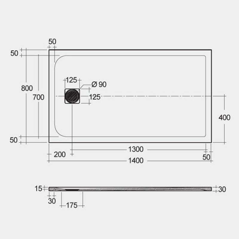 RAK Feeling Modern Rectangular Shower Tray 1400mm x 800mm - Solid Black - RFST080140S504 - 1400mmx800mm