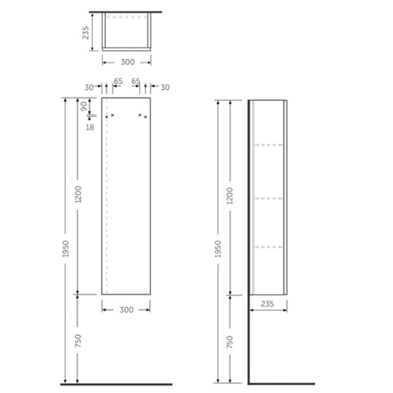 RAK Joy Modern Wall Hung Tall Storage Unit 300mm Wide - Urban Grey - JOYTS120UGY - 300mmx1950mmx235mm
