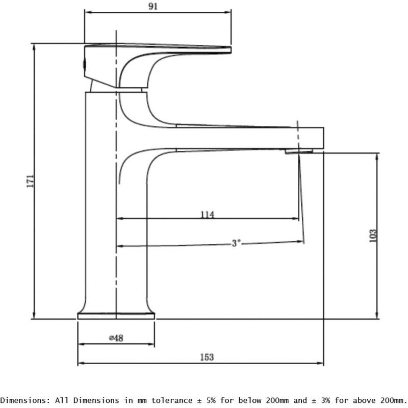 RAK Portofino Modern Round Basin Mixer Tap Without Waste - Matt Black - RAKPOR3001B - 114mmx171mmx103mm