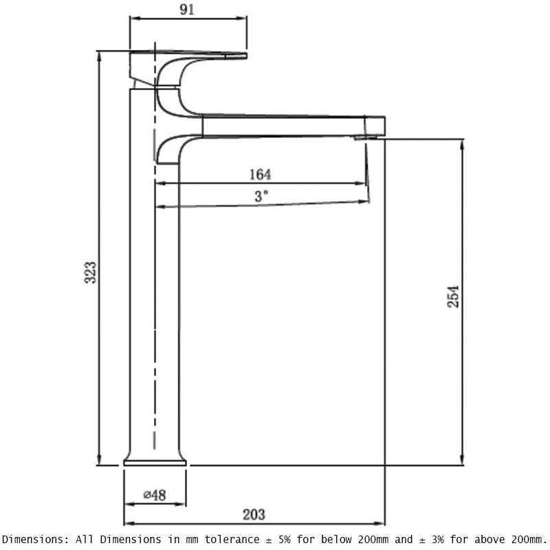 RAK Portofino Modern Tall Basin Mixer Tap Without Waste - Chrome - RAKPOR3003C - 164mmx323mmx254mm